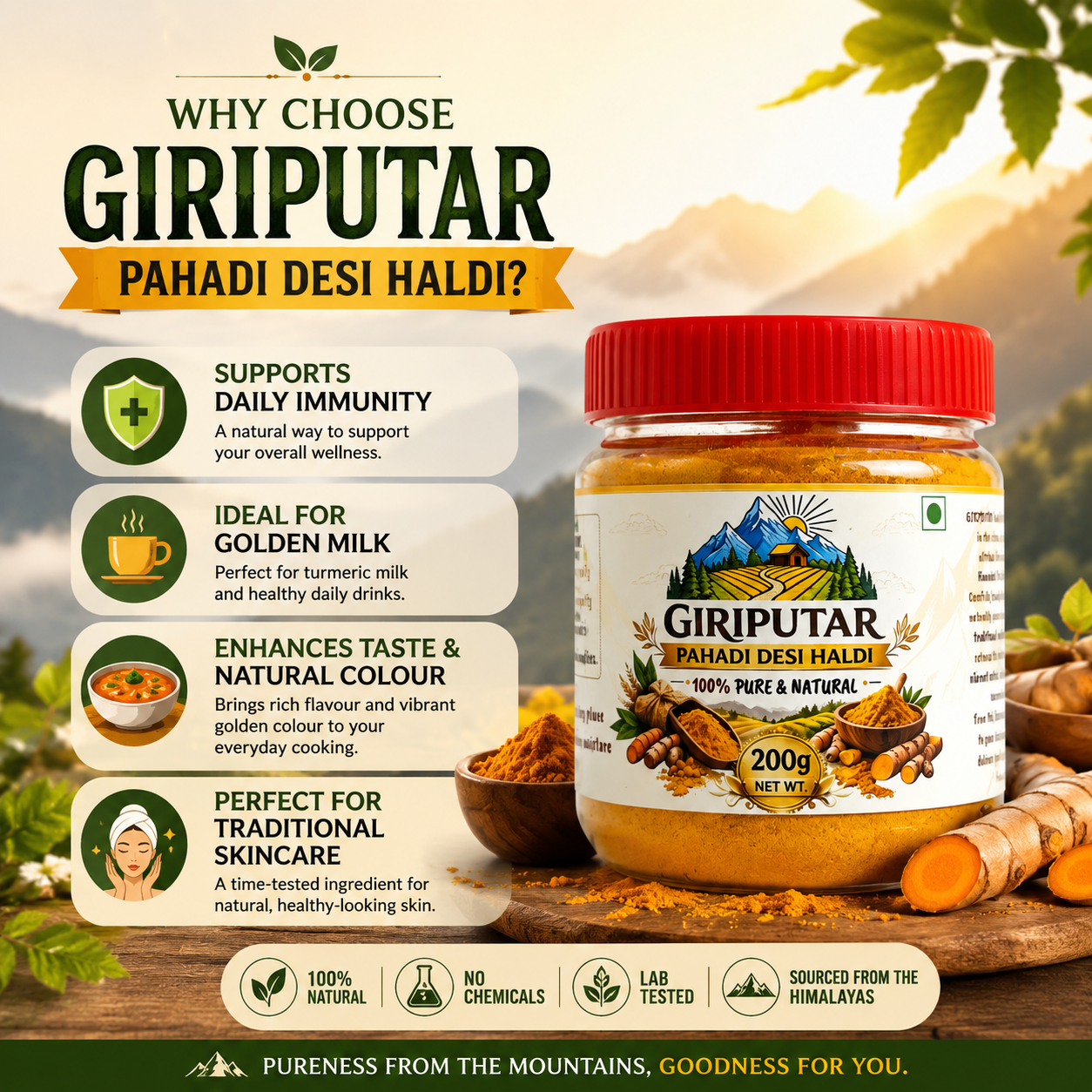 Giriputar Pahadi Desi Haldi Powder 200g | Pure Pahadi Turmeric | Natural & Chemical-Free