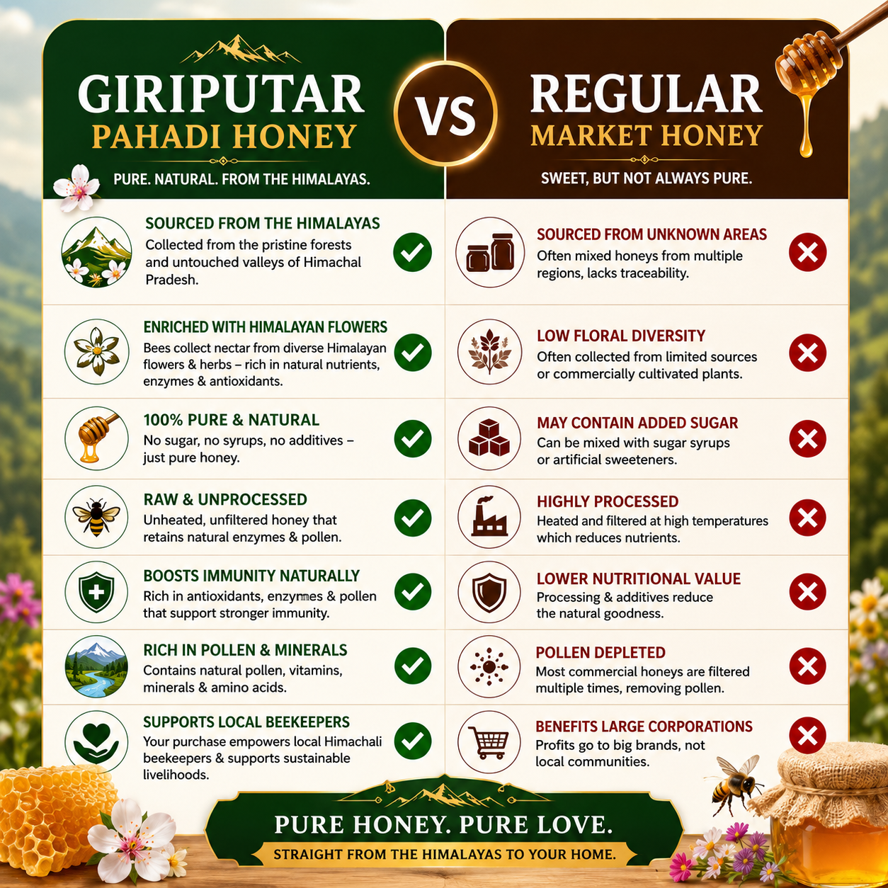 Giriputar Pahadi Honey | Raw & Unprocessed Himalayan Honey | 500g